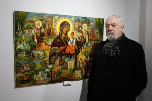 28 лютого 2017 р. Володимир Жупанюк на своїй виставці виставку «Родинні традиції». Світлина інформаційної служби єпархії